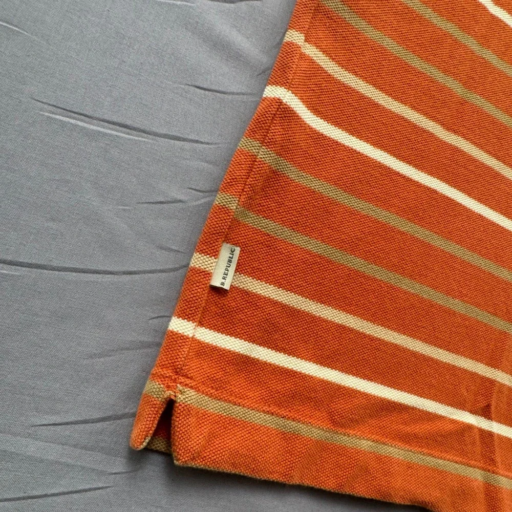 Banana Republic Mens Orange Striped Polo Shirt Medium Cotton Pique Short Sleeve